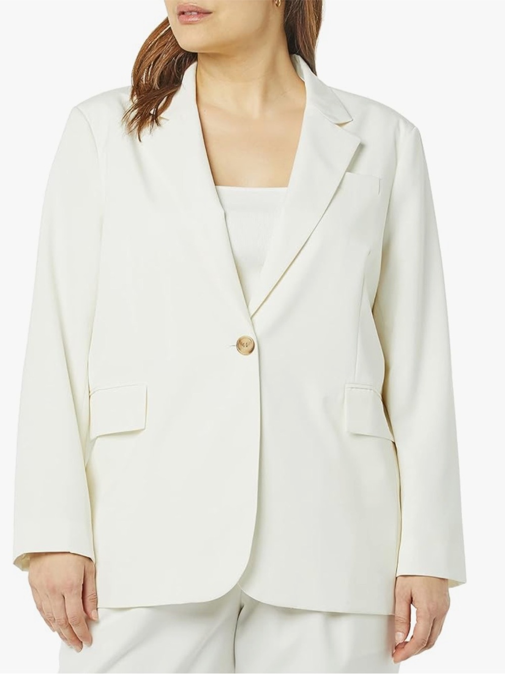 THE DROP Women Ramona Loose Fit Relaxed Blazer Cream Single Button Closure SZ XL